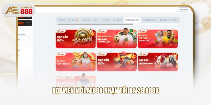 Hội viên mới AE888 nhận tối đa 28.888K